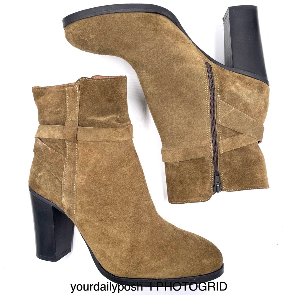 Corso Roma 9 olive green suede heeled mid-calf boots EU size 38